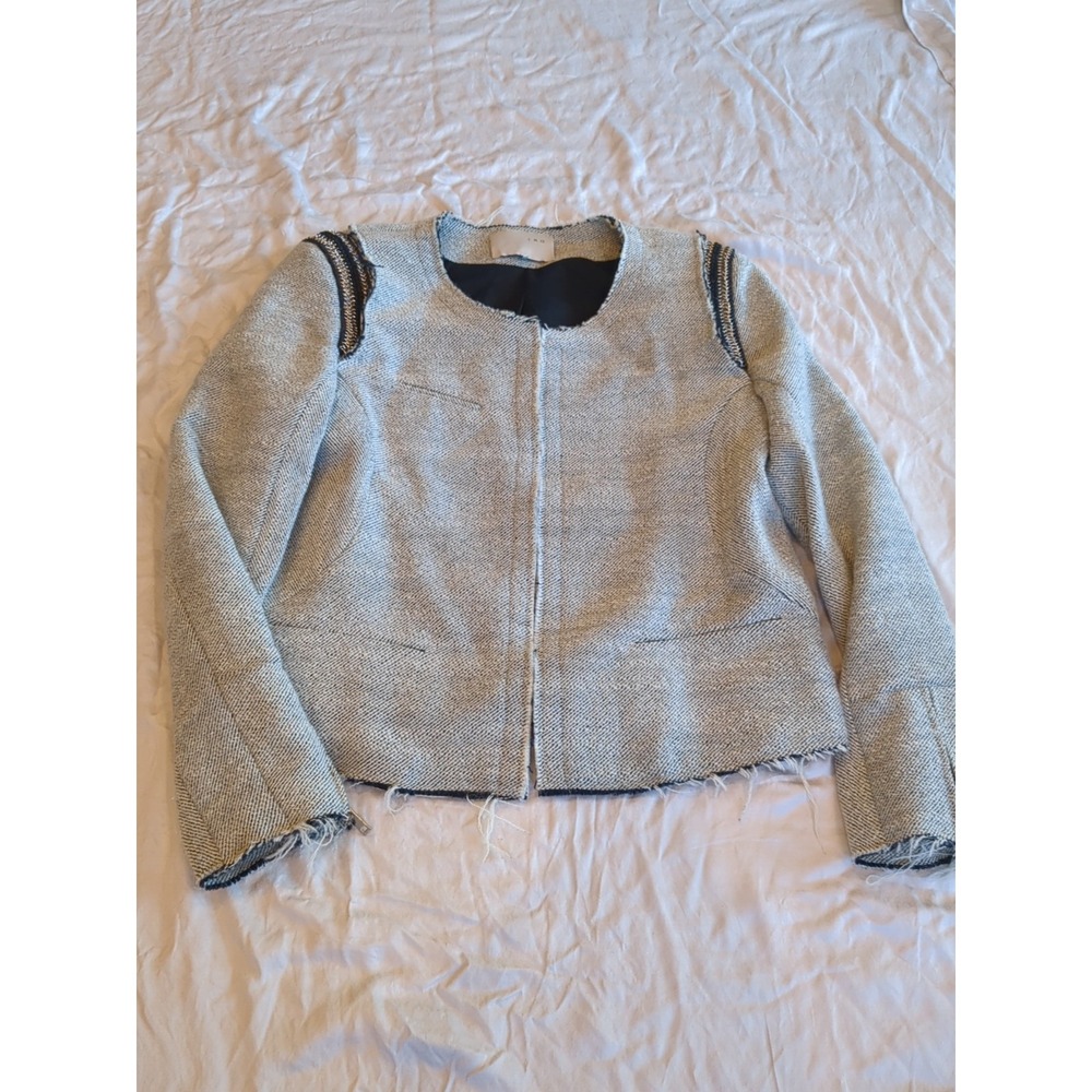 IRO Amina Wool Blend Raw Edge Cardigan Jacket Sz‎ 2 Clasp Gray Business Career